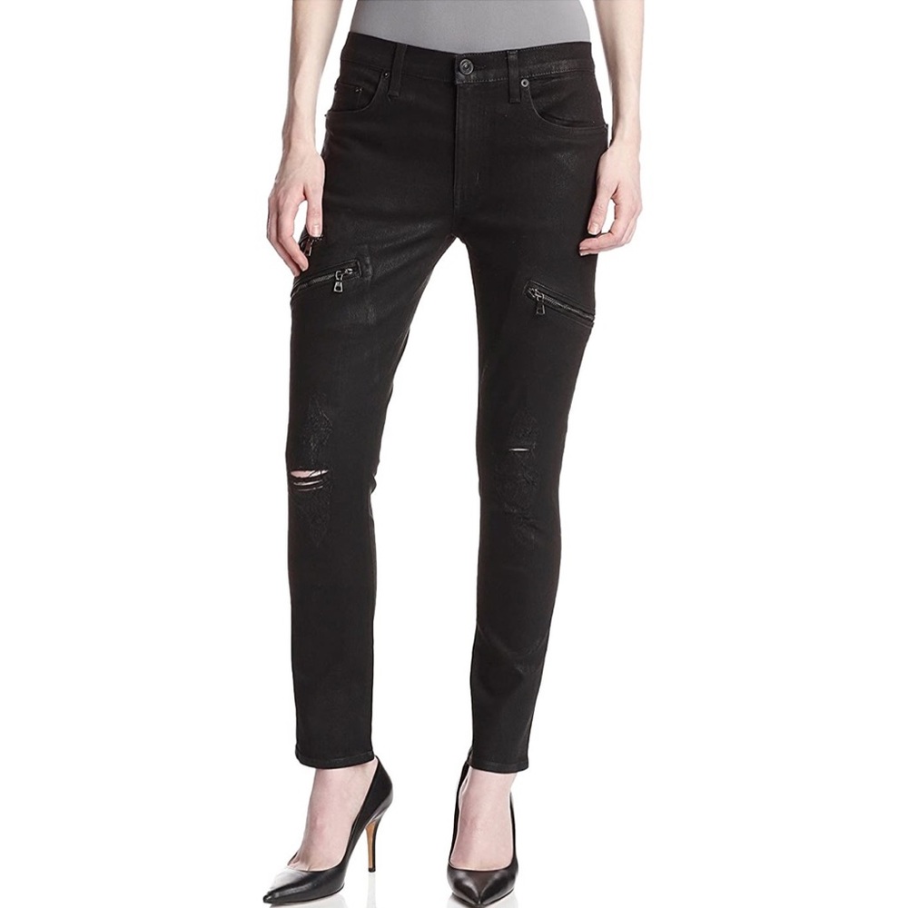 HUDSON slouchy black coated distressed jeans: 27
